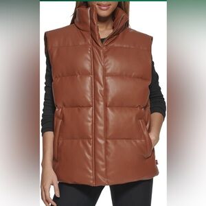 Levi's Womens Vegan Leather Puffer Vest, Camel